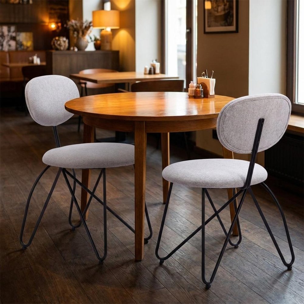 Set of Two Light Gray And Black Upholstery And Steel Dining Side Chairs — view 1