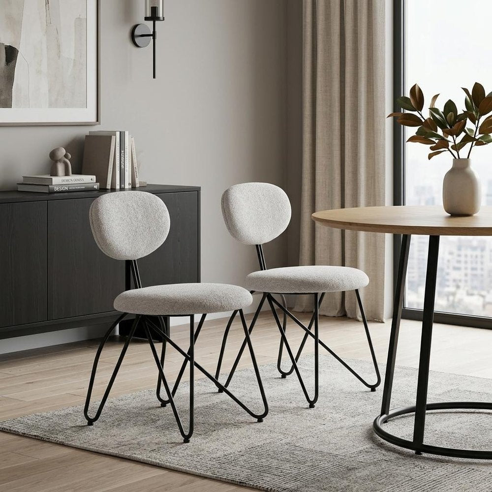 Set of Two Light Gray And Black Upholstery And Steel Dining Side Chairs — view 2