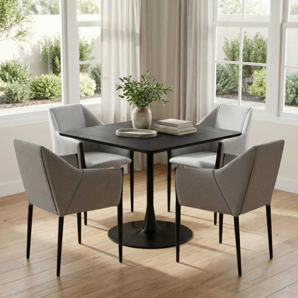 Set of Two Gray and Black Faux Leather Dining Arm Chairs HomeRoots