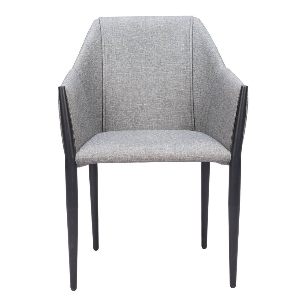 Set of Two Gray and Black Faux Leather Dining Arm Chairs HomeRoots