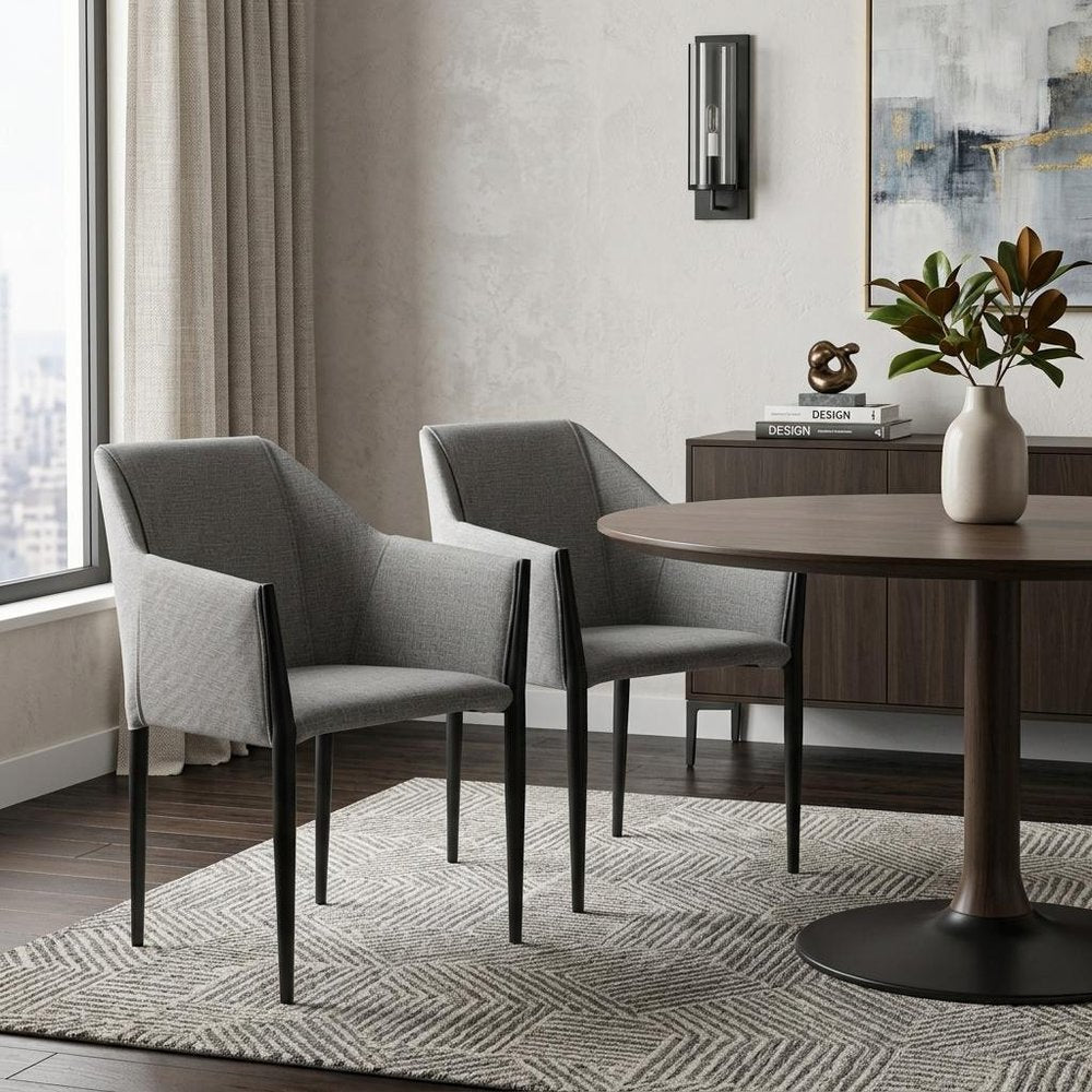 Set of Two Gray and Black Faux Leather Dining Arm Chairs HomeRoots