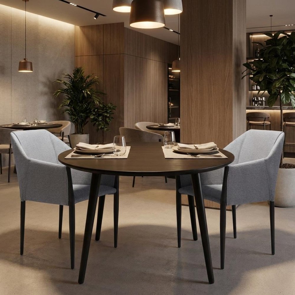Set of Two Gray Slate Gray And Black Faux Leather And Steel Dining Arm Chairs — view 10