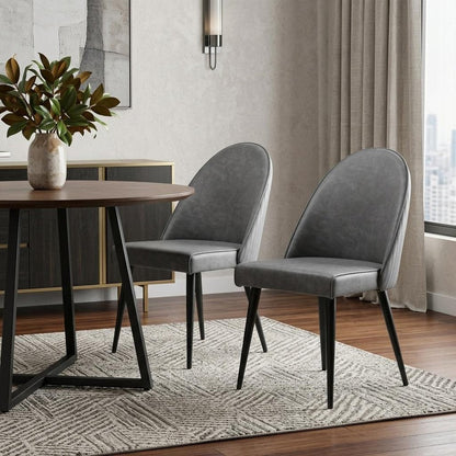 Set of Two Gray and Black Faux Leather Dining Side Chairs HomeRoots