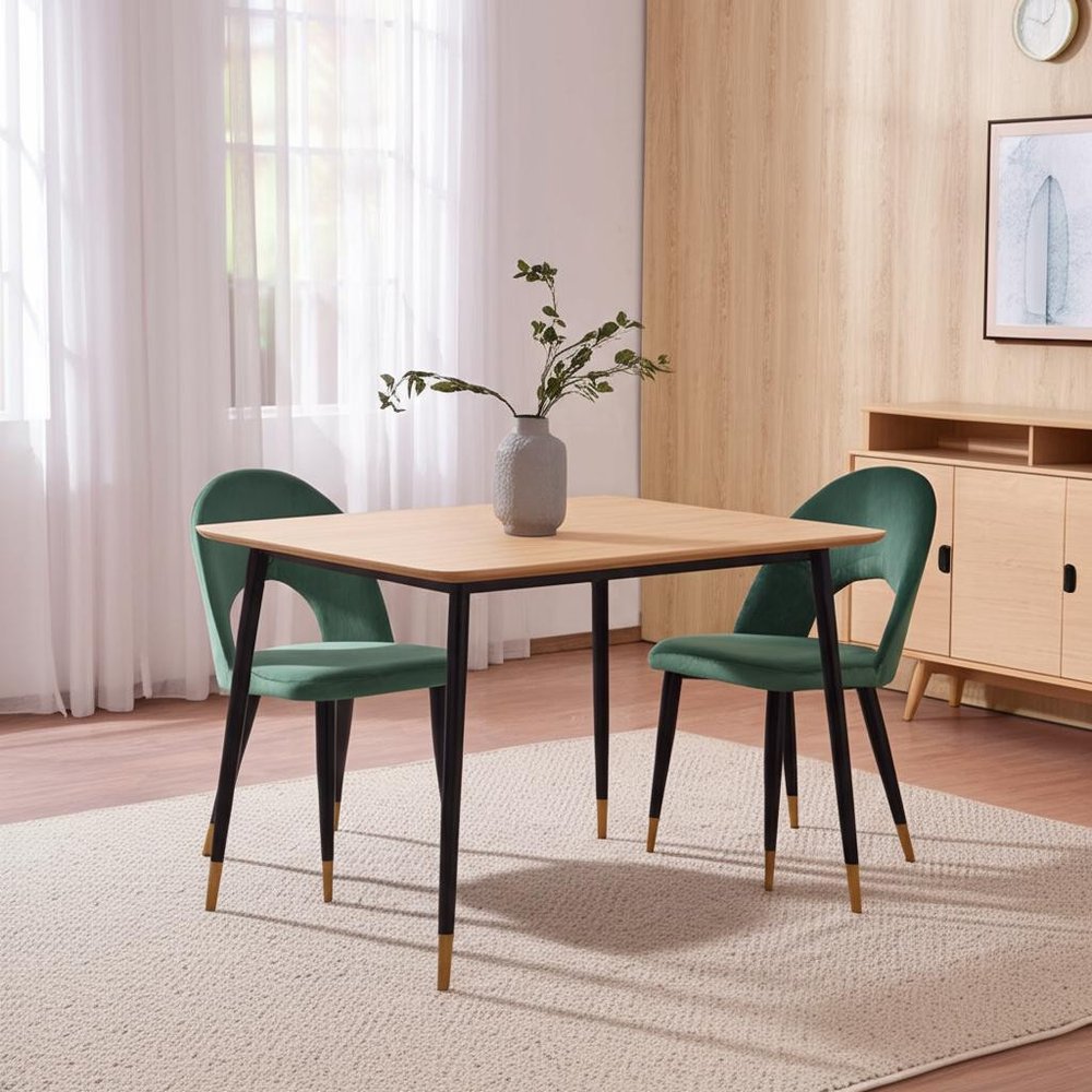 Set of Two Green Black and Gold Upholstered Velvet Open Back Dining Side Chairs HomeRoots