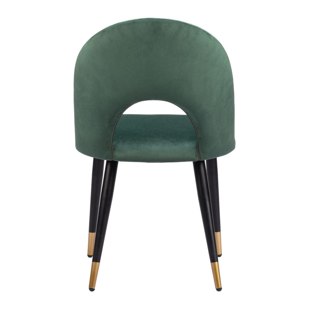 Set of Two Green Black and Gold Upholstered Velvet Open Back Dining Side Chairs HomeRoots