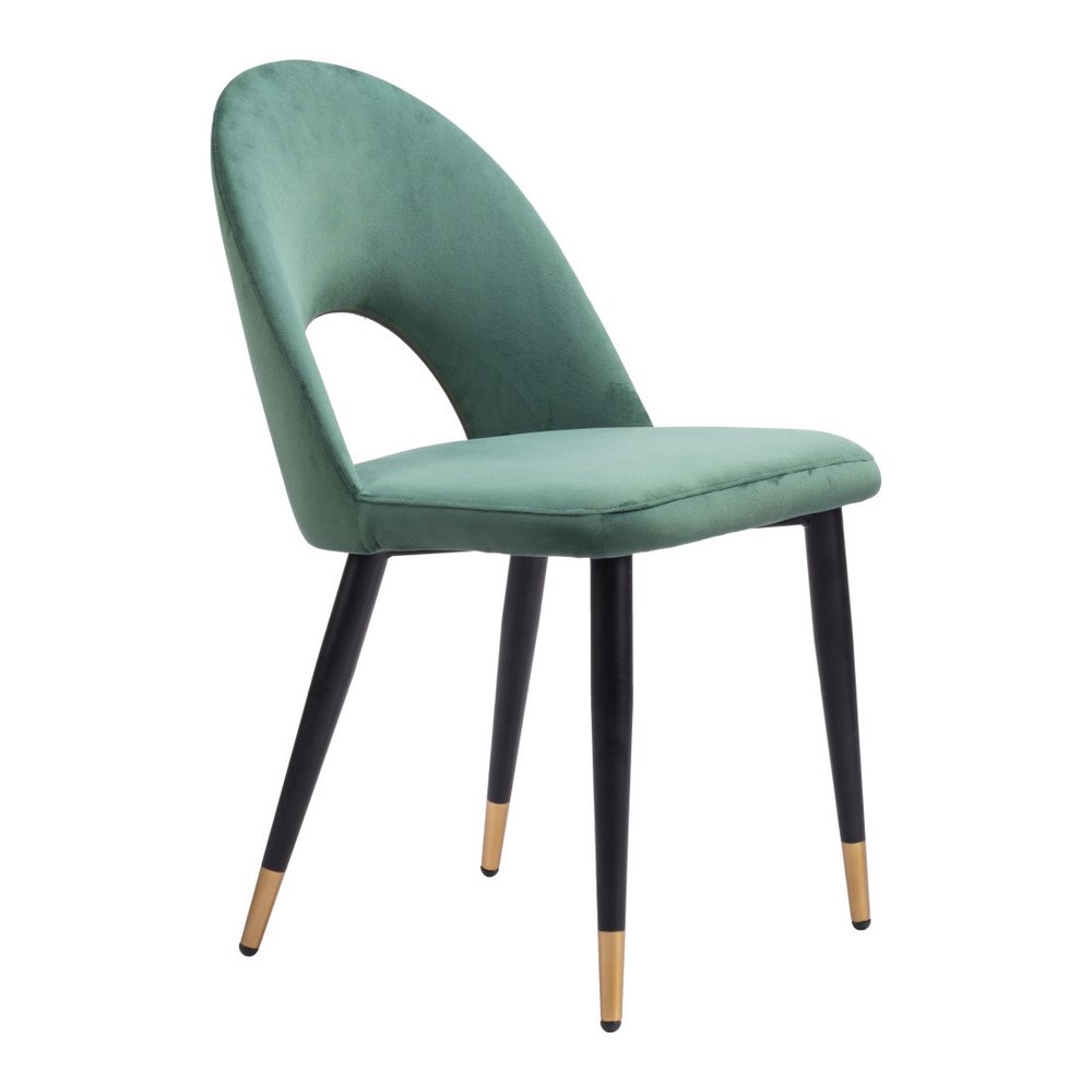 Set of Two Green Black and Gold Upholstered Velvet Open Back Dining Side Chairs HomeRoots