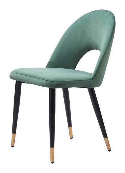 Set of Two Green Black and Gold Upholstered Velvet Open Back Dining Side Chairs HomeRoots