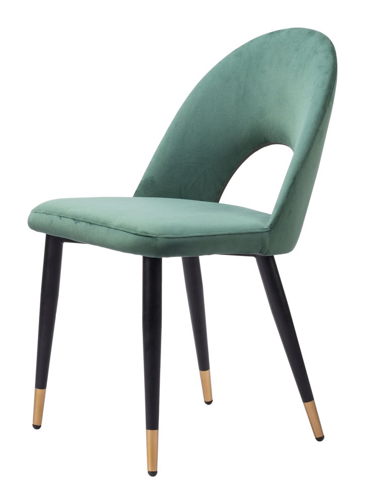 Set of Two Green Black and Gold Upholstered Velvet Open Back Dining Side Chairs HomeRoots