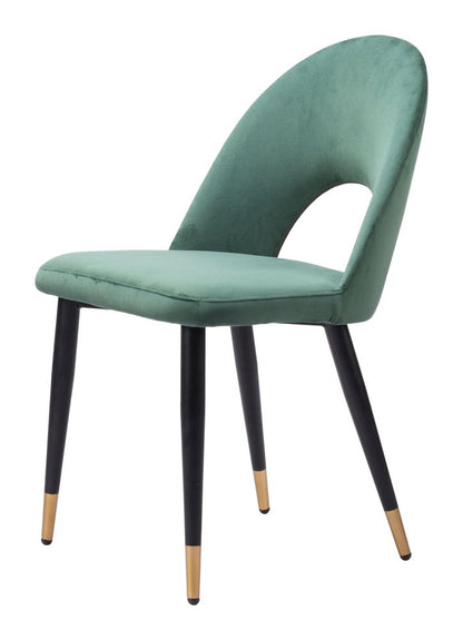 Set of Two Green Black and Gold Upholstered Velvet Open Back Dining Side Chairs HomeRoots