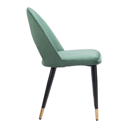 Set of Two Green Black and Gold Upholstered Velvet Open Back Dining Side Chairs HomeRoots