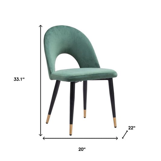 Set of Two Green Black and Gold Upholstered Velvet Open Back Dining Side Chairs HomeRoots