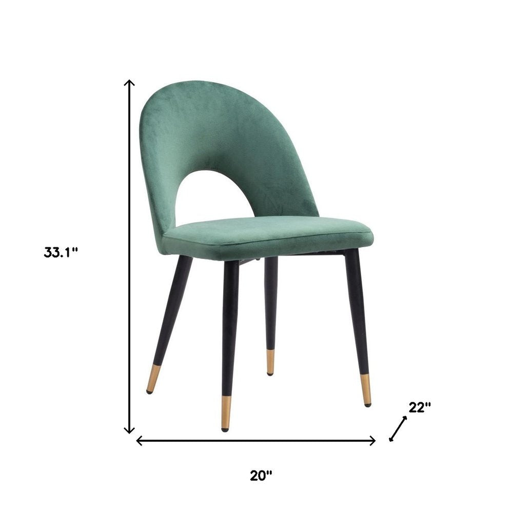 Set of Two Green Black and Gold Upholstered Velvet Open Back Dining Side Chairs HomeRoots