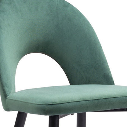 Set of Two Green Black and Gold Upholstered Velvet Open Back Dining Side Chairs HomeRoots
