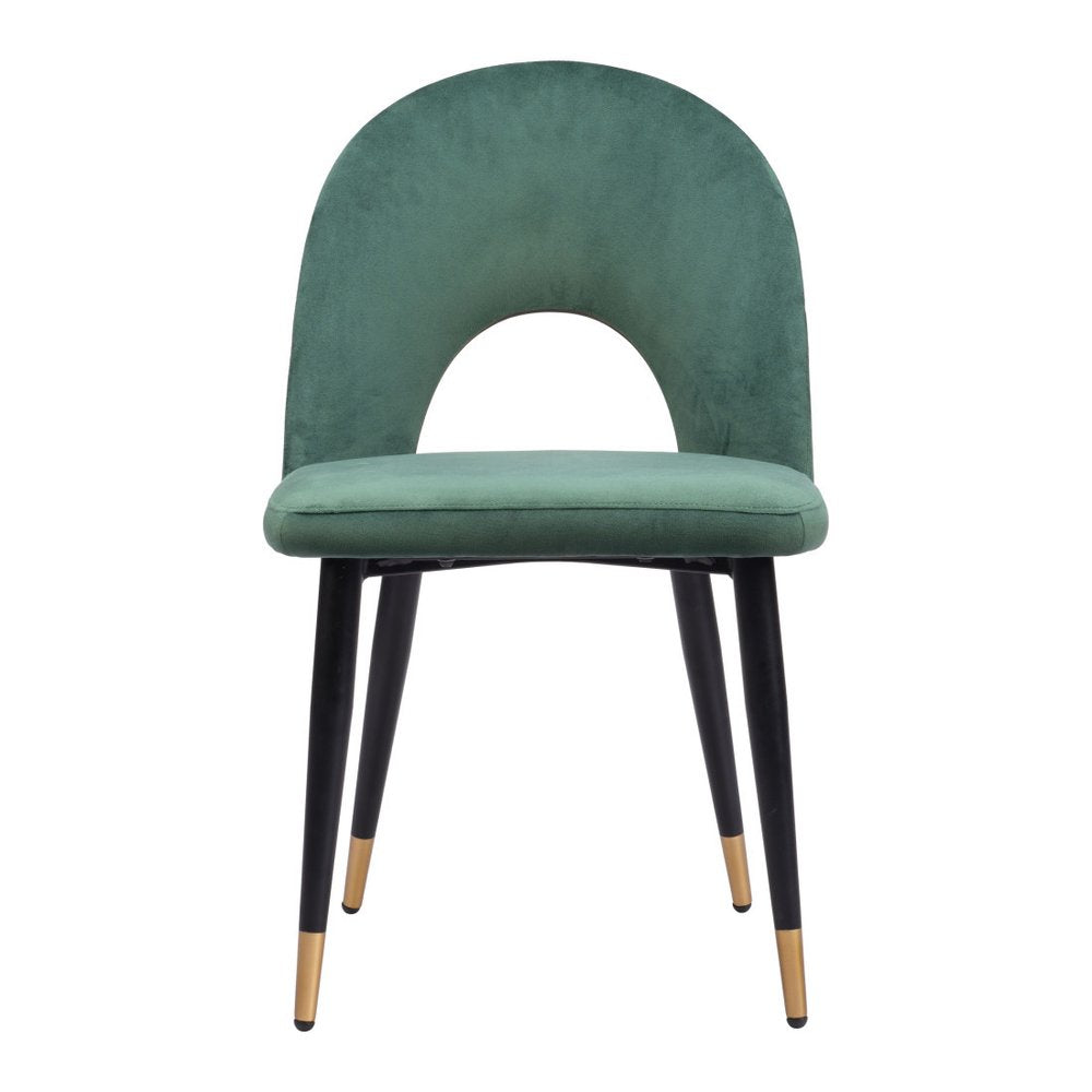 Set of Two Green Black and Gold Upholstered Velvet Open Back Dining Side Chairs HomeRoots