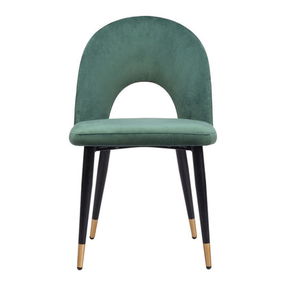 Set of Two Green Black and Gold Upholstered Velvet Open Back Dining Side Chairs HomeRoots