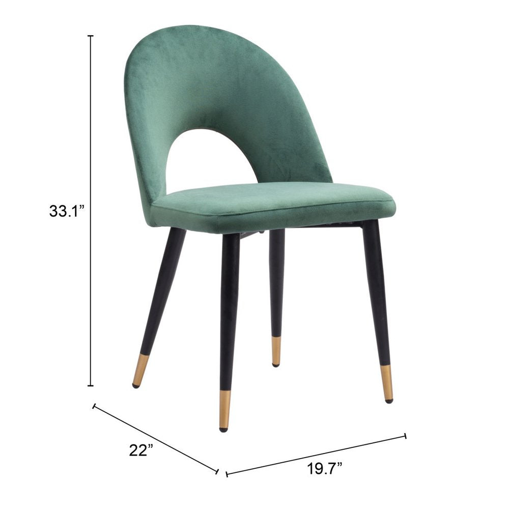 Set of Two Green Black and Gold Upholstered Velvet Open Back Dining Side Chairs HomeRoots
