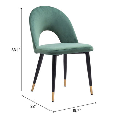 Set of Two Green Black and Gold Upholstered Velvet Open Back Dining Side Chairs HomeRoots