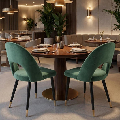 Set of Two Green Black and Gold Upholstered Velvet Open Back Dining Side Chairs HomeRoots