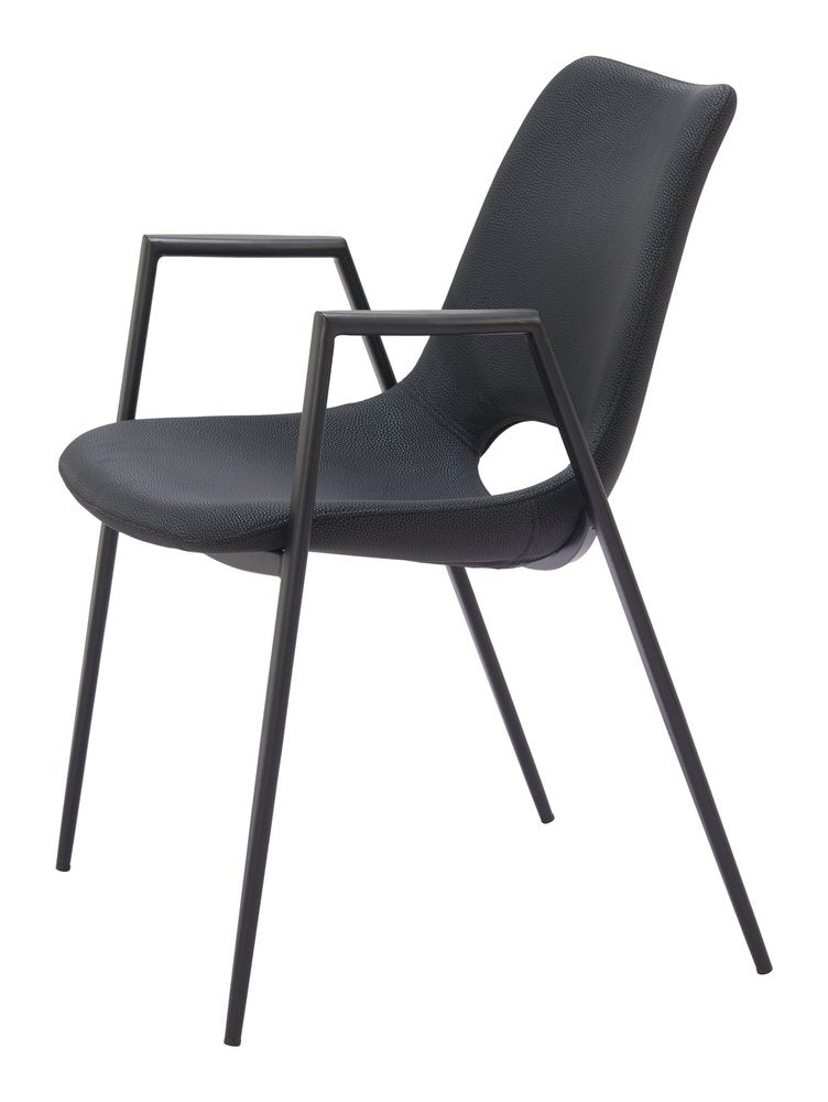 Set of Two Black Faux Leather Open Back Dining Arm Chairs HomeRoots