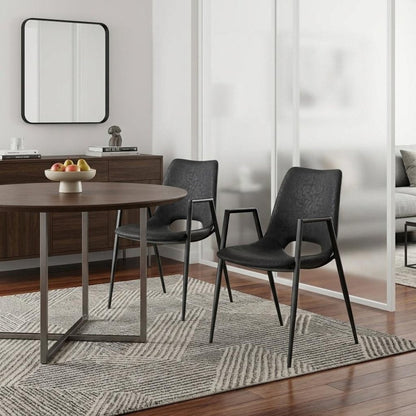Set of Two Black Faux Leather Open Back Dining Arm Chairs HomeRoots