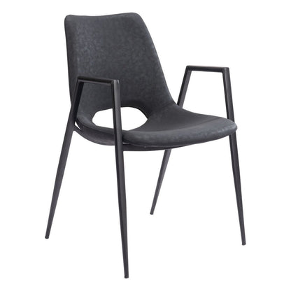 Set of Two Black Faux Leather Open Back Dining Arm Chairs HomeRoots