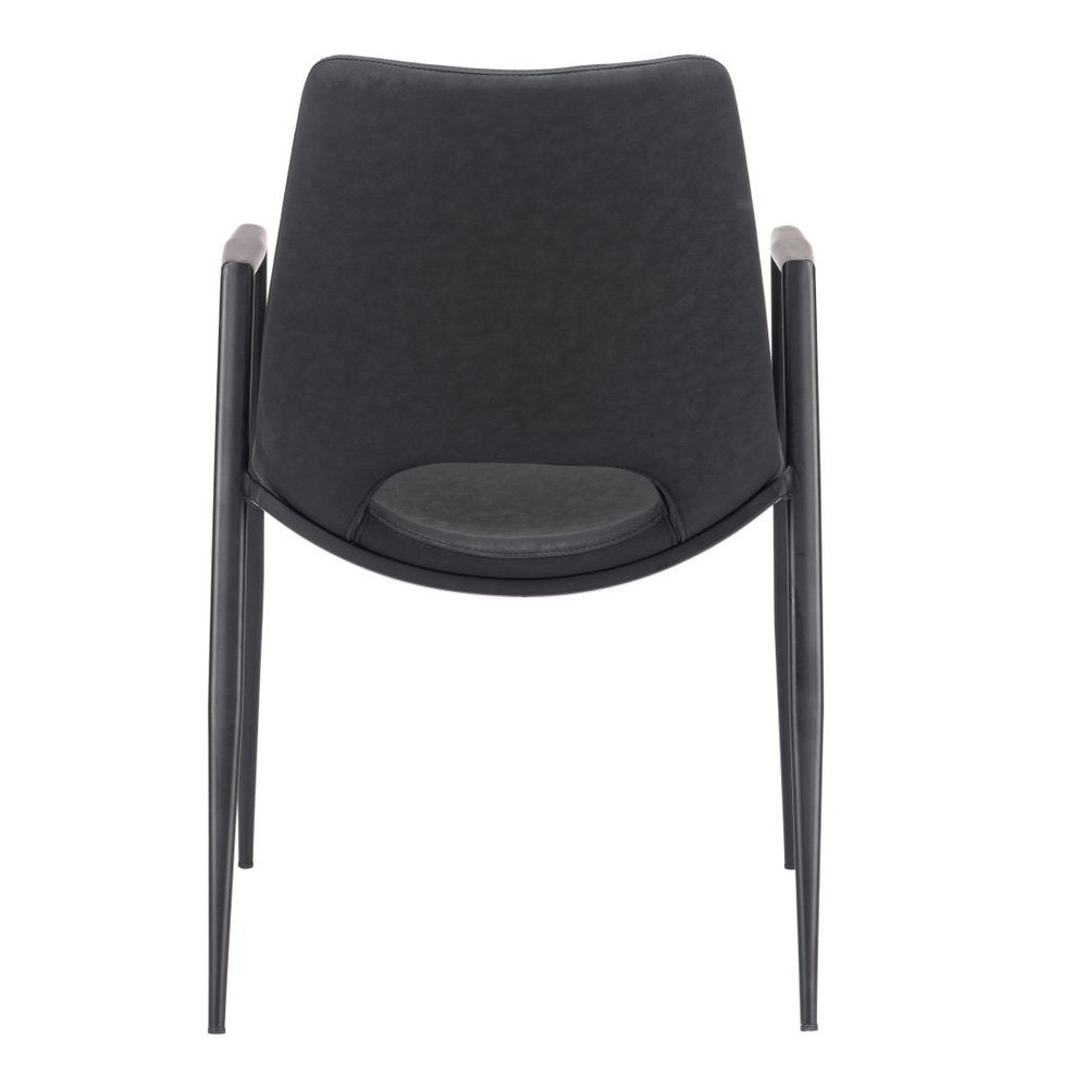 Set of Two Black Faux Leather Open Back Dining Arm Chairs HomeRoots