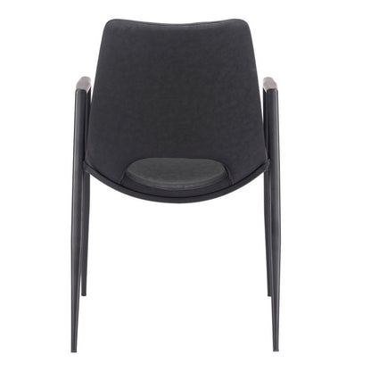 Set of Two Black Faux Leather Open Back Dining Arm Chairs HomeRoots
