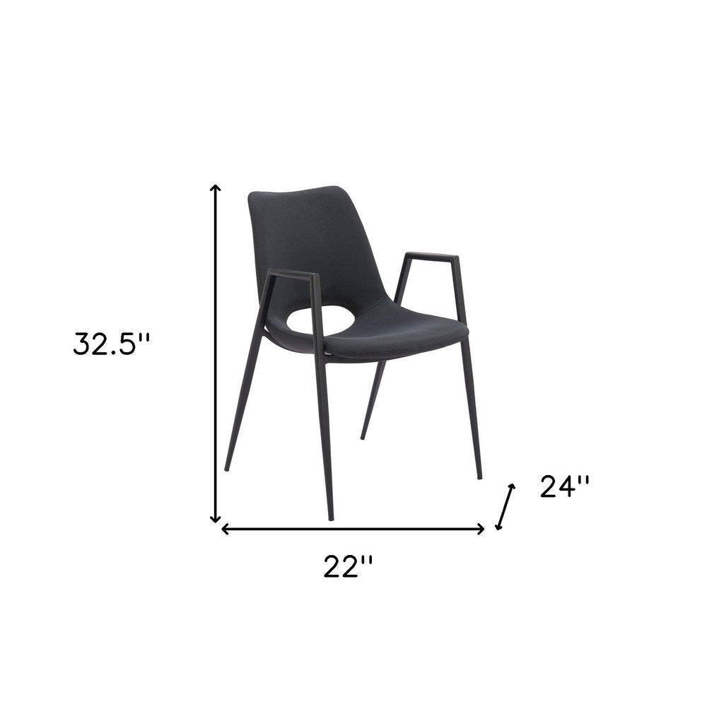 Set of Two Black Faux Leather Open Back Dining Arm Chairs HomeRoots