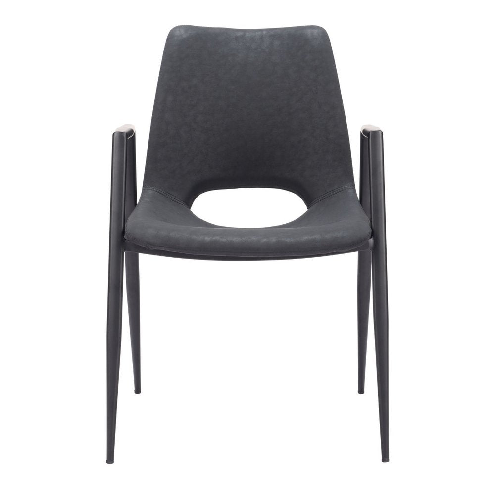 Set of Two Black Faux Leather Open Back Dining Arm Chairs HomeRoots