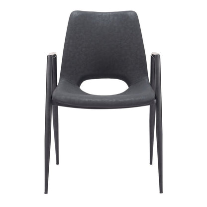 Set of Two Black Faux Leather Open Back Dining Arm Chairs HomeRoots