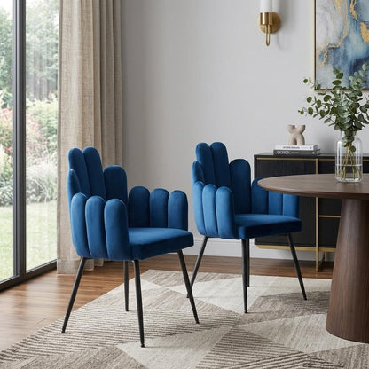 Set of Two Gray And Black Tufted Velvet And Steel Dining Arm Chairs HomeRoots