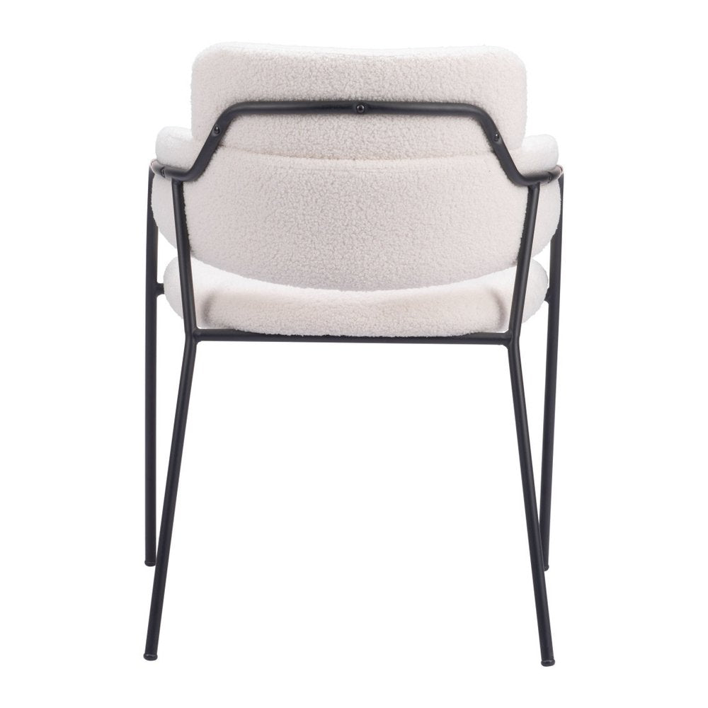 Set of Two Cream And Black Faux Shearling And Steel Dining Arm Chairs — view 6