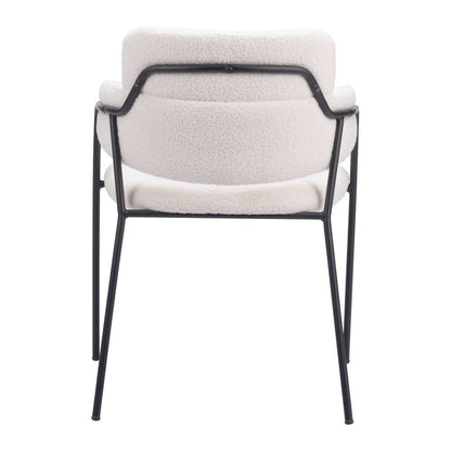 Set of Two Cream And Black Faux Shearling And Steel Dining Arm Chairs HomeRoots