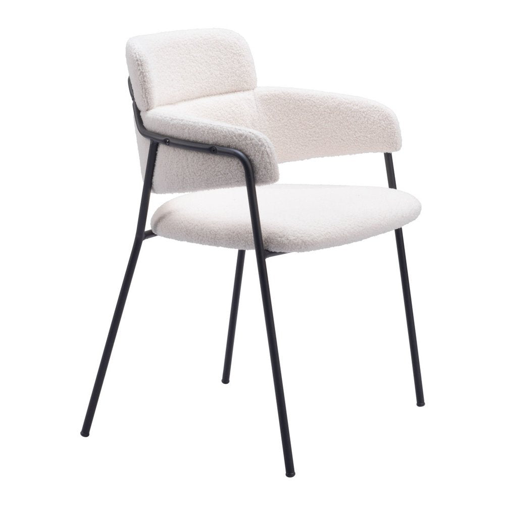 Set of Two Cream And Black Faux Shearling And Steel Dining Arm Chairs — view 7