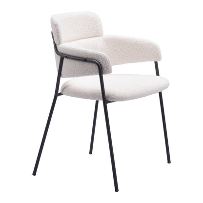 Set of Two Cream And Black Faux Shearling And Steel Dining Arm Chairs HomeRoots