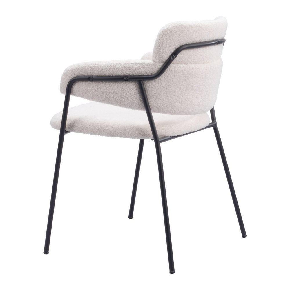 Set of Two Cream And Black Faux Shearling And Steel Dining Arm Chairs — view 8