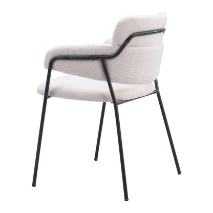 Set of Two Cream And Black Faux Shearling And Steel Dining Arm Chairs HomeRoots