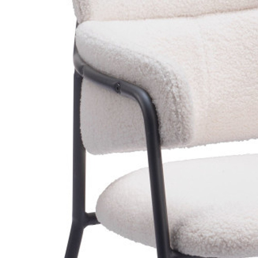 Set of Two Cream And Black Faux Shearling And Steel Dining Arm Chairs — view 1