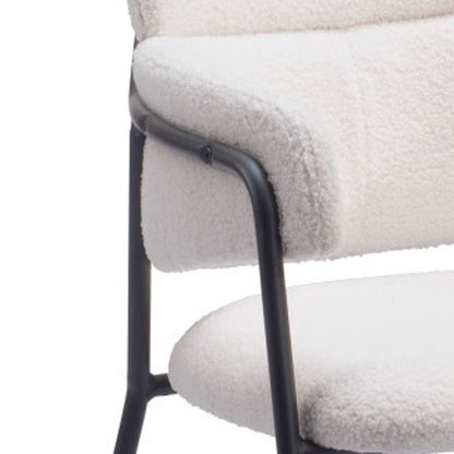 Set of Two Cream And Black Faux Shearling And Steel Dining Arm Chairs HomeRoots
