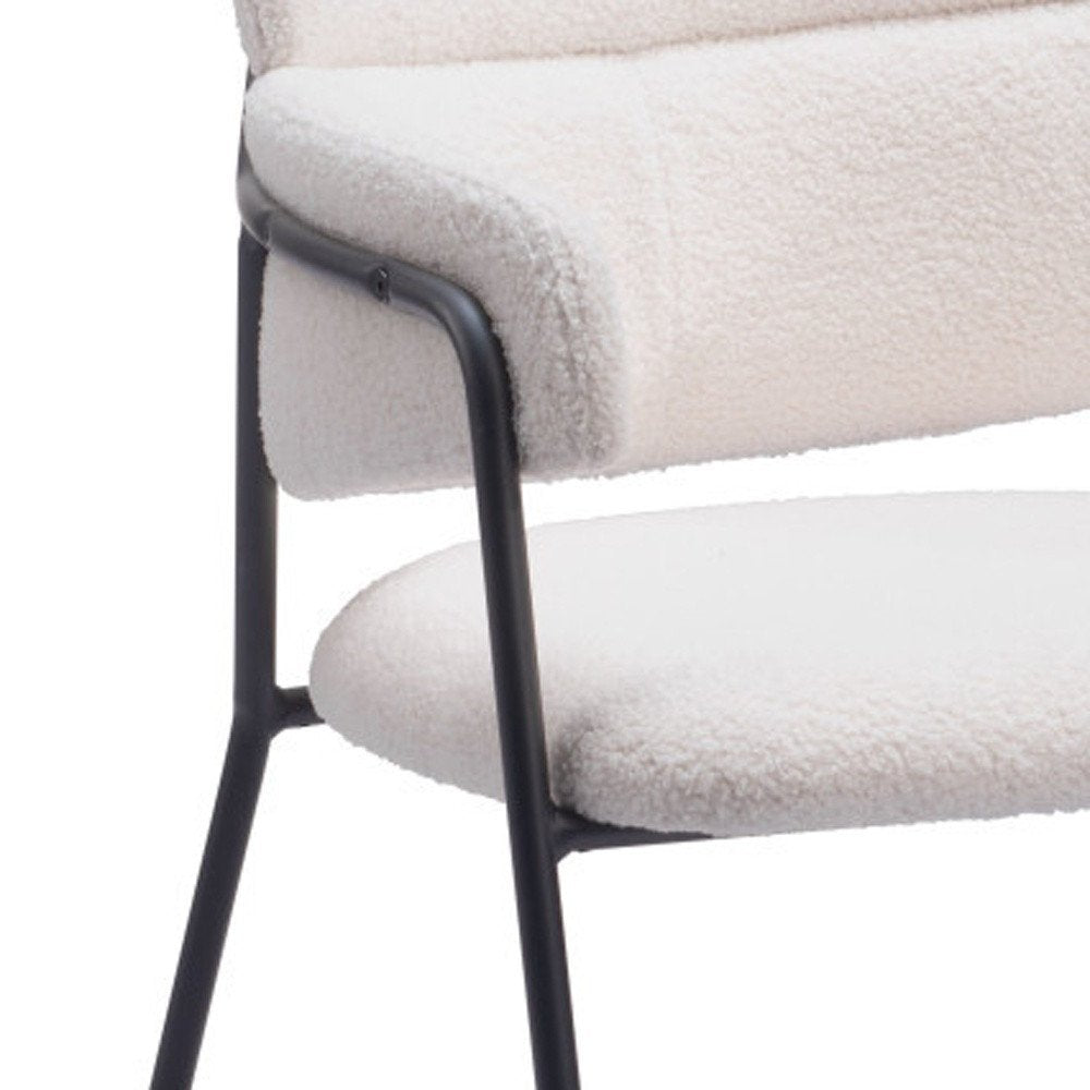 Set of Two Cream And Black Faux Shearling And Steel Dining Arm Chairs HomeRoots