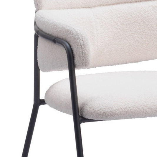 Set of Two Cream And Black Faux Shearling And Steel Dining Arm Chairs