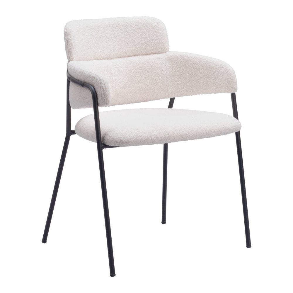 Set of Two Cream And Black Faux Shearling And Steel Dining Arm Chairs HomeRoots