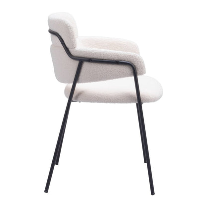 Set of Two Cream And Black Faux Shearling And Steel Dining Arm Chairs HomeRoots