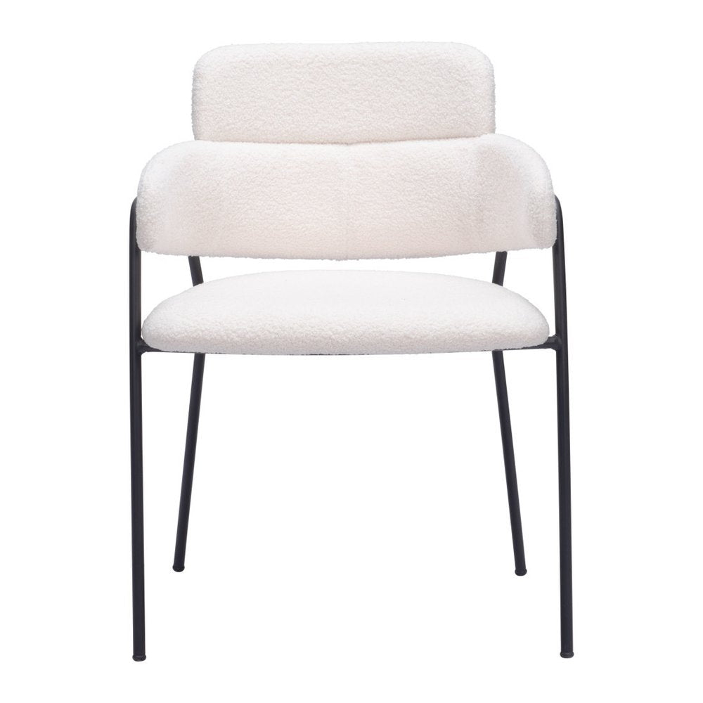 Set of Two Cream And Black Faux Shearling And Steel Dining Arm Chairs HomeRoots