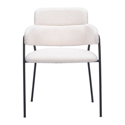 Set of Two Cream And Black Faux Shearling And Steel Dining Arm Chairs HomeRoots