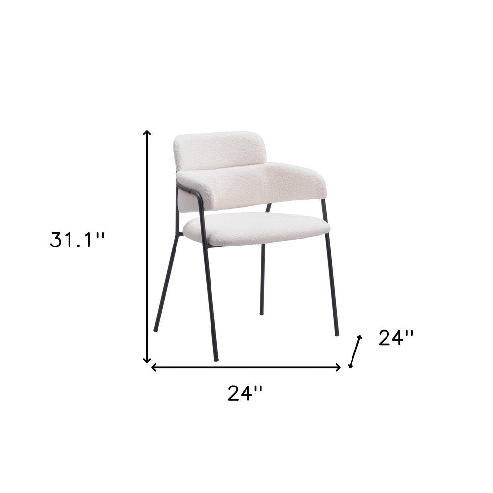 Set of Two Cream And Black Faux Shearling And Steel Dining Arm Chairs HomeRoots