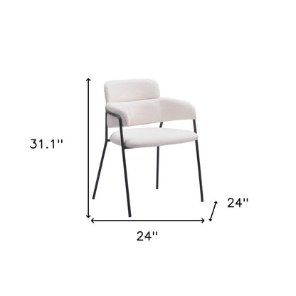 Set of Two Cream And Black Faux Shearling And Steel Dining Arm Chairs HomeRoots