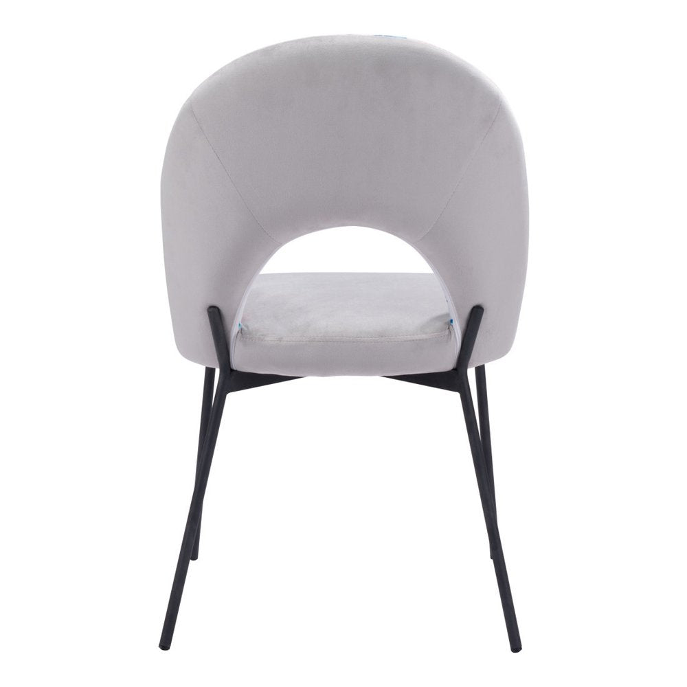 Set of Two Gray and Black Velvet And Steel Velvet And Steel Tropical Floral Dining Side Chairs HomeRoots