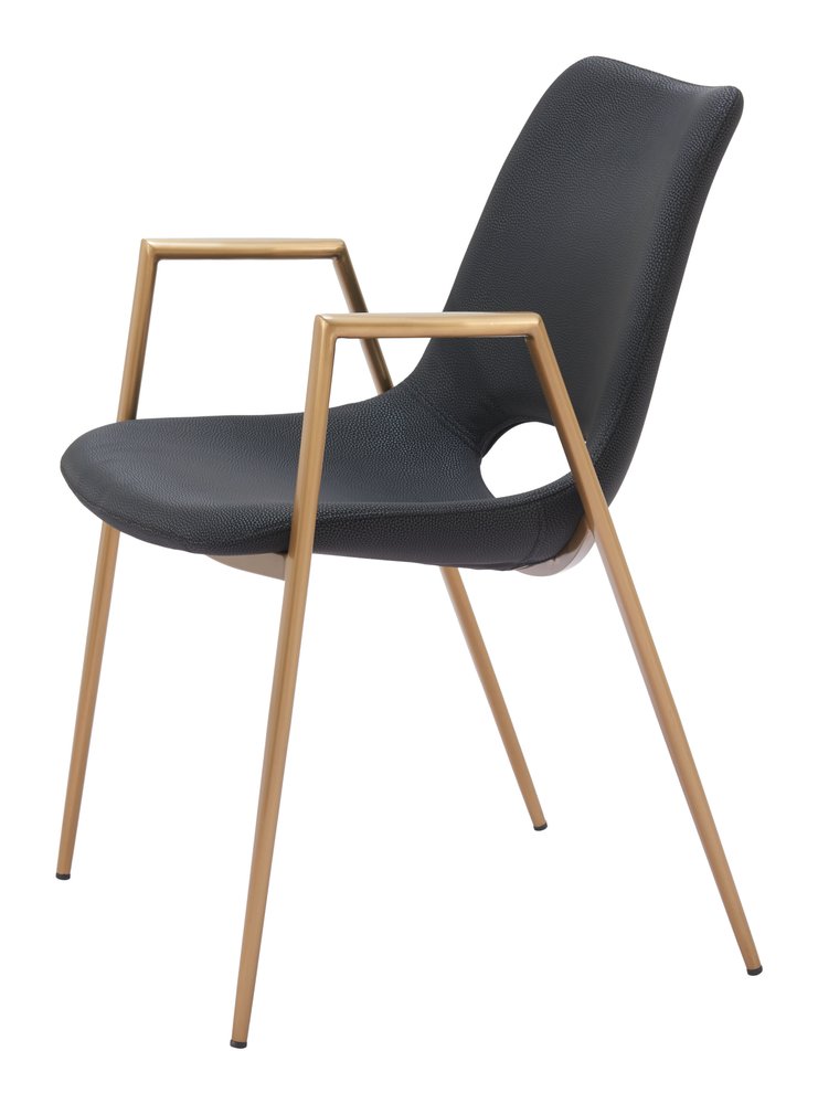 Set of Two Black and Gold Faux Leather Open Back Dining Arm Chairs HomeRoots