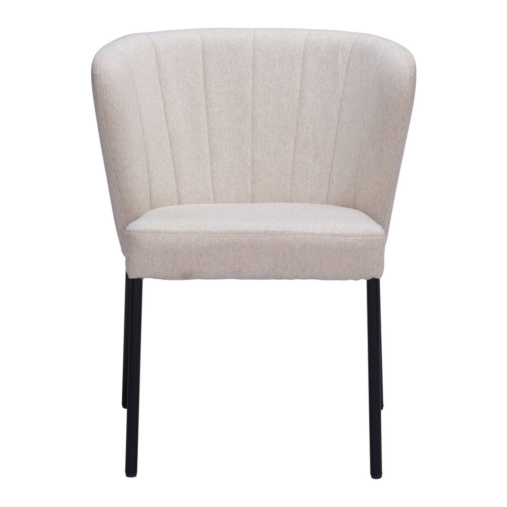 Set of Two Cream And Black Tufted Upholstery And Steel Dining Side Chairs HomeRoots